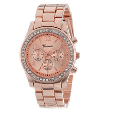 Faux Chronograph Quartz Plated Classic Round Women Crystals Watch J4U66