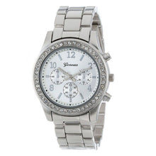 Faux Chronograph Quartz Plated Classic Round Women Crystals Watch J4U66