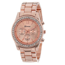 Faux Chronograph Quartz Plated Classic Round Women Crystals Watch J4U66
