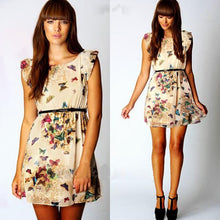 Womens Dress Floral Butterfly Print Party Dress Casual Chiffon Mini Dress S M L XL J4U66