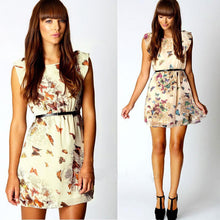 Womens Dress Floral Butterfly Print Party Dress Casual Chiffon Mini Dress S M L XL J4U66