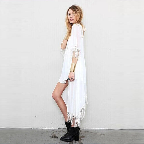 exy Women Lace Floral Long Chiffon Beach Cardigan Sunscreen Outwears J4U66