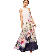 Women Casual Floral Print Sleeveless Long Chiffon Dress J4U66