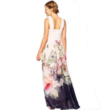 Women Casual Floral Print Sleeveless Long Chiffon Dress J4U66