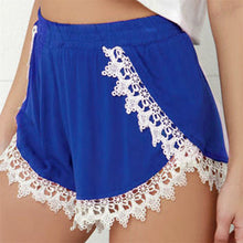 Women Casual High Waist Lace Short Pants Blue Plus Size J4U66