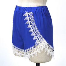 Women Casual High Waist Lace Short Pants Blue Plus Size J4U66