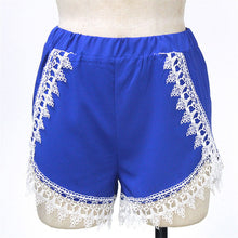 Women Casual High Waist Lace Short Pants Blue Plus Size J4U66
