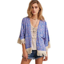 Fashion Women Printed Chiffon Cardigan Blouse Tassel Fringe Shawl Kimono Loose Jacket Tops Femininas J4U66