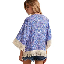 Fashion Women Printed Chiffon Cardigan Blouse Tassel Fringe Shawl Kimono Loose Jacket Tops Femininas J4U66