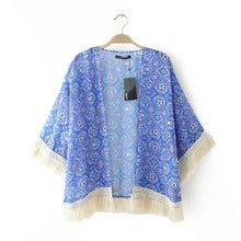 Fashion Women Printed Chiffon Cardigan Blouse Tassel Fringe Shawl Kimono Loose Jacket Tops Femininas J4U66