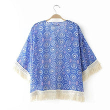 Fashion Women Printed Chiffon Cardigan Blouse Tassel Fringe Shawl Kimono Loose Jacket Tops Femininas J4U66