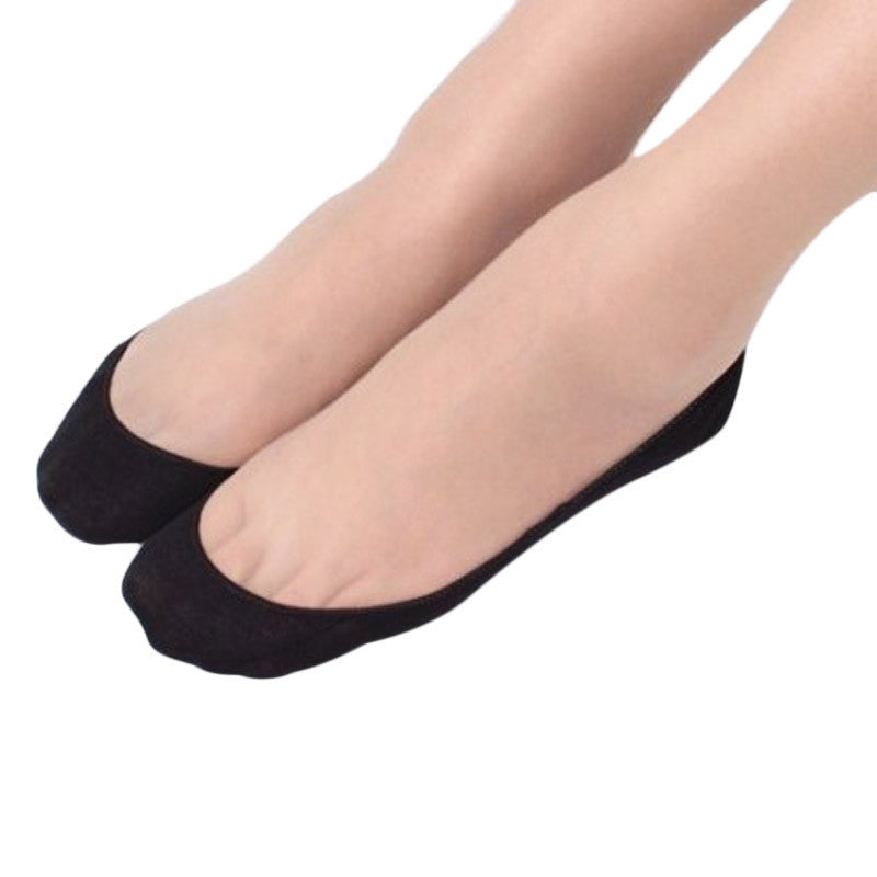 Women'sCotton Lace Antiskid Invisible Liner Low Cut Socks Causal Solid White and Black  J4U66