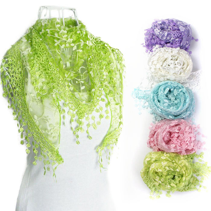 Lace Tassel Sheer Burntout Floral Print Triangle Mantilla Scarf Wrap Shawl J4U66