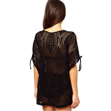 Women Knitting Blouse Smock Bikini Smock Mesh Openwork Beach J4U66
