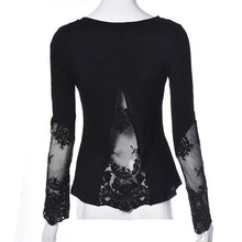 Women Splicing Long Sleeve Lace Loose Blouse Black Size S M L XL &s J4U66