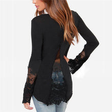 Women Splicing Long Sleeve Lace Loose Blouse Black Size S M L XL &s J4U66