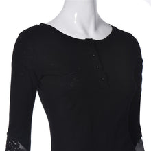 Women Splicing Long Sleeve Lace Loose Blouse Black Size S M L XL &s J4U66