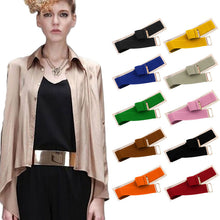 Women Waistband Gold Metal Elastic Strap Clasp Closure Mirror Belt J4U66