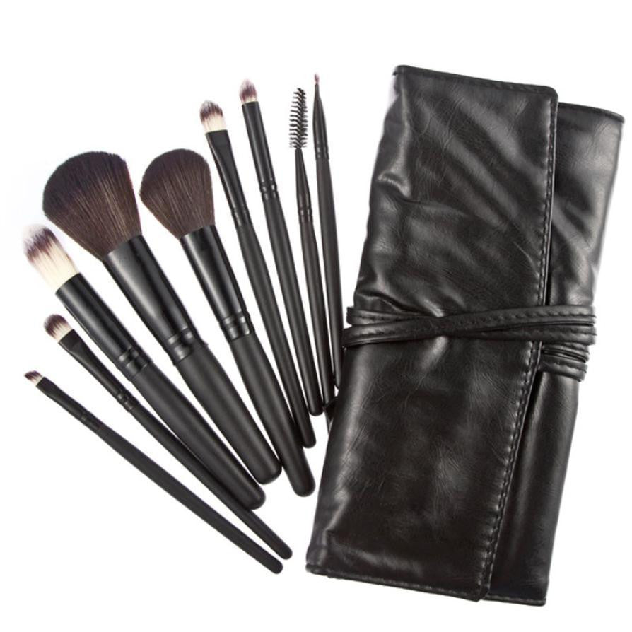 Professional 9pc Makeup Brush Set tools Make-up Toiletry Kit Wool Brand Make Up Brush Set Case  J4U66