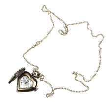 Retro Bronze Alloy Hollow Out Heart Pocket Necklace Watch Gift J4U66