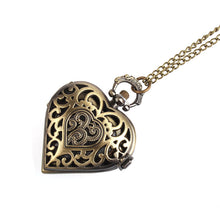 Retro Bronze Alloy Hollow Out Heart Pocket Necklace Watch Gift J4U66