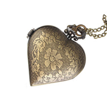 Retro Bronze Alloy Hollow Out Heart Pocket Necklace Watch Gift J4U66