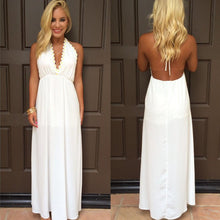 Sexy Women Floral V-Neck Sleeveless Chiffon Boho Long Maxi Dress Long Beach Sundress White Vestideo J4U66