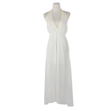Sexy Women Floral V-Neck Sleeveless Chiffon Boho Long Maxi Dress Long Beach Sundress White Vestideo J4U66