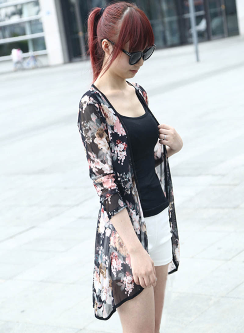 Fashion Women Stripe Printed Gauze Blouses Kimono Cardigan Coat Jacket Brand Designer Vestideo J4U66