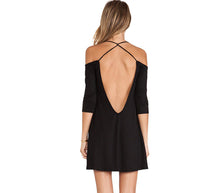 Women Half Sleeve Elegant Off Shoulder Cross Backless Dress J4U66
