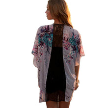 Vestideo Women Floral Short Sleeve Lace Splice Chiffon Kimono Cardigan Tops Blouse  J4U66