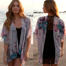 Vestideo Women Floral Short Sleeve Lace Splice Chiffon Kimono Cardigan Tops Blouse  J4U66