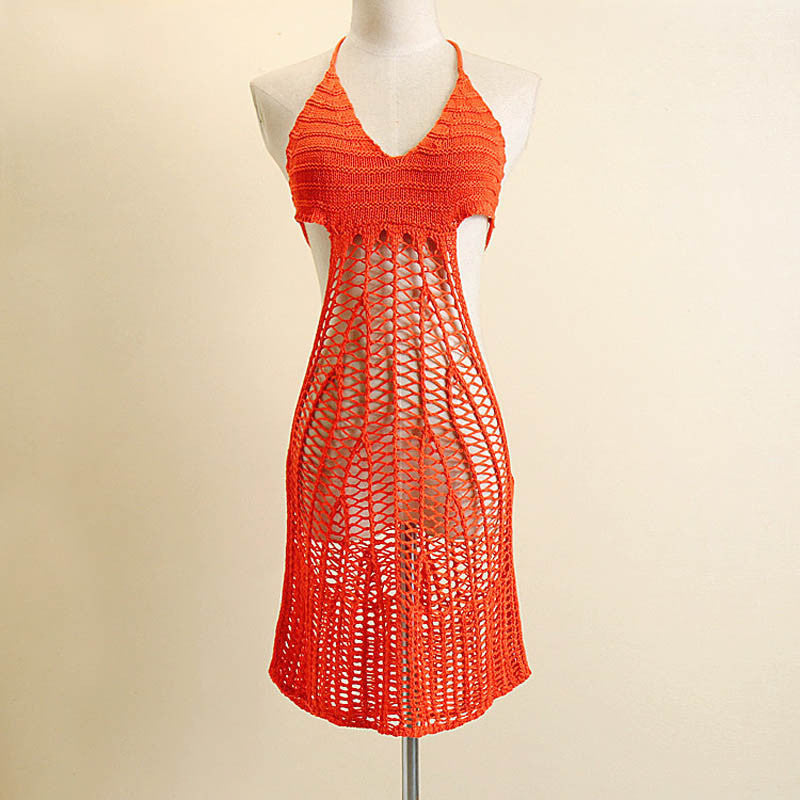 Vestidos Sexy Women Slim Knitwear Frenum Sleeveless Backless Mini Dress J4U66
