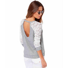 Women Backless Long Sleeve Embroidery Lace Crochet Shirt Blouse Tops J4U66