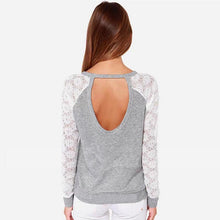 Women Backless Long Sleeve Embroidery Lace Crochet Shirt Blouse Tops J4U66