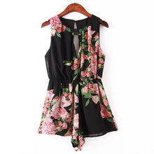 Women Floral Print Sleeveless Backless Chiffon Jumpsuit Short Pant J4U66