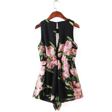 Women Floral Print Sleeveless Backless Chiffon Jumpsuit Short Pant J4U66