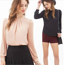 Women Fold Loose Casual Chiffon Long Sleeve Shirt Tops Blouse Tops Ladies Sexy Offices Dress Plus Size J4U66