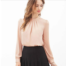 Women Fold Loose Casual Chiffon Long Sleeve Shirt Tops Blouse Tops Ladies Sexy Offices Dress Plus Size J4U66