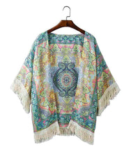 Womens Loose Tassel Cardigan Chiffon Blouse Casual Totem Print Kimono Jecket Tops Vestideo J4U66