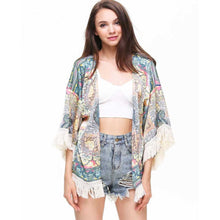 Womens Loose Tassel Cardigan Chiffon Blouse Casual Totem Print Kimono Jecket Tops Vestideo J4U66