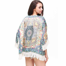 Womens Loose Tassel Cardigan Chiffon Blouse Casual Totem Print Kimono Jecket Tops Vestideo J4U66