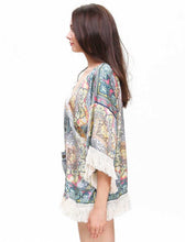 Womens Loose Tassel Cardigan Chiffon Blouse Casual Totem Print Kimono Jecket Tops Vestideo J4U66