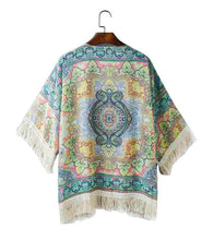 Womens Loose Tassel Cardigan Chiffon Blouse Casual Totem Print Kimono Jecket Tops Vestideo J4U66