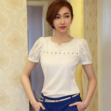 blusas Camisas Blusas Femininas Women Tropical Blusa Lace Short Sleeve Shirt V Neck Doll Chiffon Tops Women Blouses J4U66