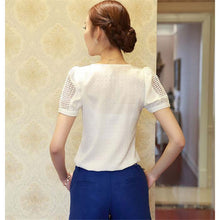 blusas Camisas Blusas Femininas Women Tropical Blusa Lace Short Sleeve Shirt V Neck Doll Chiffon Tops Women Blouses J4U66