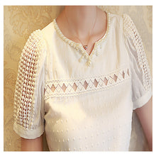 blusas Camisas Blusas Femininas Women Tropical Blusa Lace Short Sleeve Shirt V Neck Doll Chiffon Tops Women Blouses J4U66