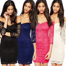 vestido Womens V-Neck Three Quarter Floral Lace Sexy Dress white and blue J4U66