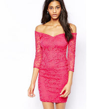 vestido Womens V-Neck Three Quarter Floral Lace Sexy Dress white and blue J4U66