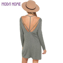 sexy back backless women t-shirts dress o neck long sleeve solid casual dress elegant ladies party mini dresses vestido J4U66
